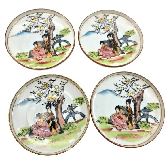 Antique Japanese Kutani Porcelain Tea Set Hand-Painted Geisha Floral Motif je105 - Picture 8 of 12